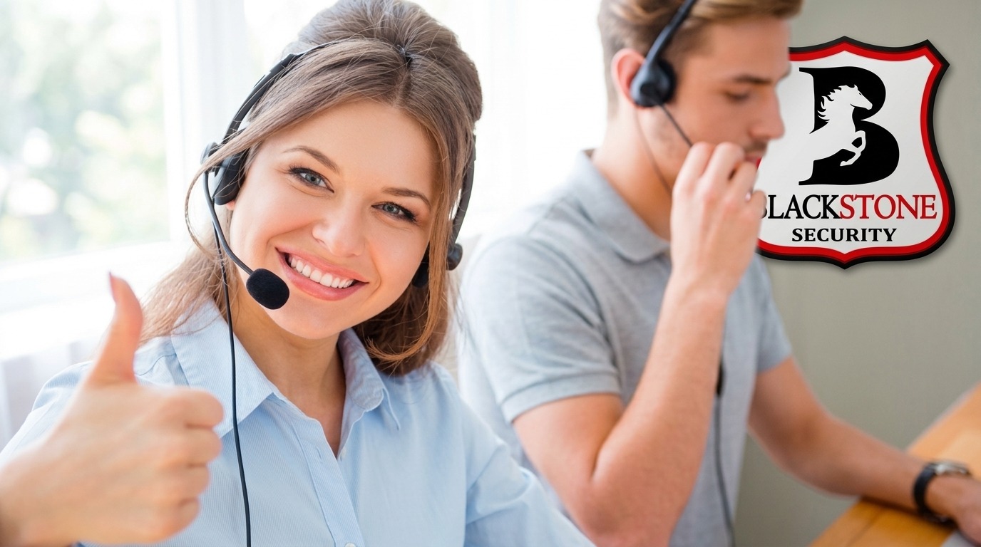 The image has two blackstone employees taking calls from potential clients
